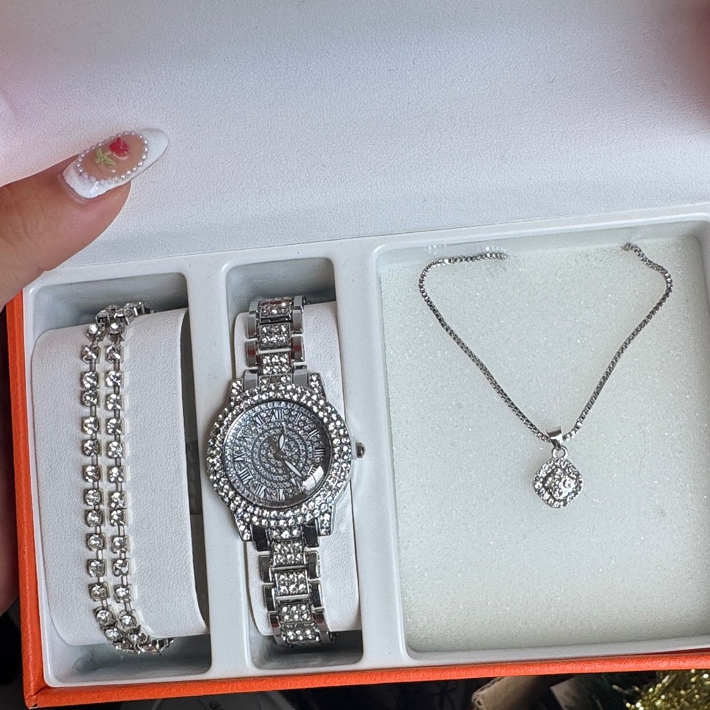 Elegant Silver Watch and Jewelry Set